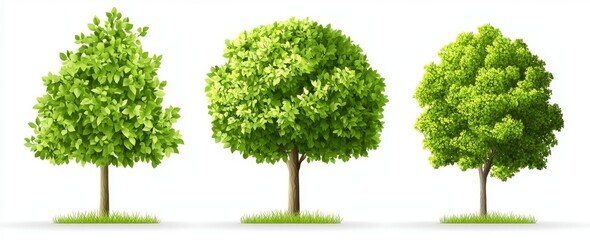 Landscape design drawing of watercolor tree side view isolated on white background, garden and environment elements