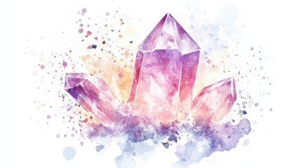 A stunning watercolor illustration of a purple crystal, radiating beauty and calmness, perfect for spiritual and artistic themes.