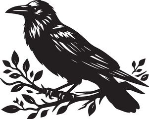 Black Crow Bird Silhouette isolated on a white background Minimalist crow vector illustration