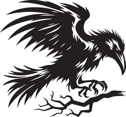 Black Crow Bird Silhouette isolated on a white background Minimalist crow vector illustration