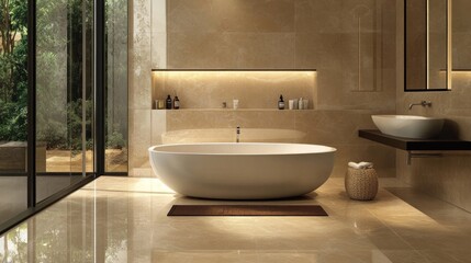 Modern Bathroom Design with Beige Marble