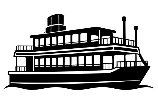 black ferry boat on water clip art preview