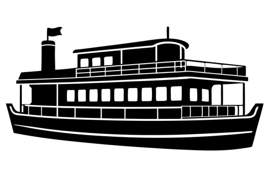 black ferry boat silhouette on white background clip art preview
