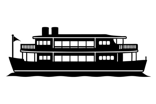 black ferry boat on water clip art preview