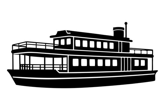 black ferry boat silhouette on white background clip art preview