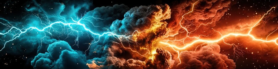 Obraz premium Fiery Lightning Cutting Through Dark Clouds
