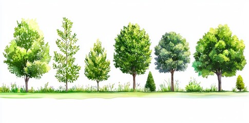 Obraz premium Animated watercolor tree collection. Set of hand drawn trees. Forest tree pack.