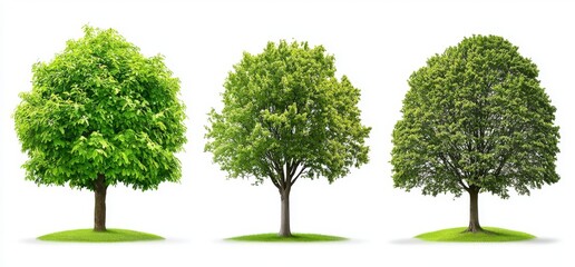 Fototapeta premium The middle and small street trees in overcast light are sycamore platanus maple street trees perfectly cut out from a png on a transparent background