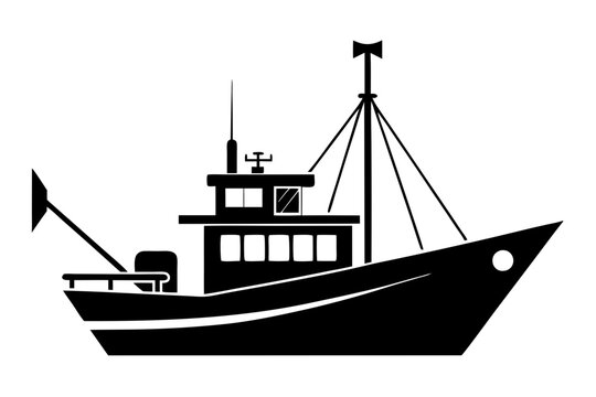 recommend clip art: Fishing Boat Silhouette | vector silhouette illustration on white background