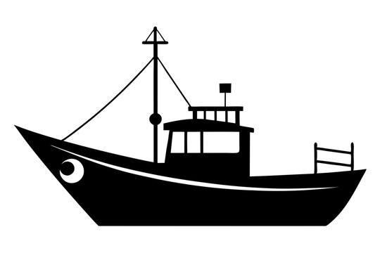 recommend clip art: Fishing Boat Silhouette | vector silhouette illustration on white background