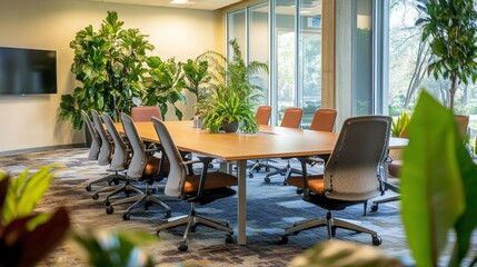 Obraz premium Modern Office Meeting Room with Greenery