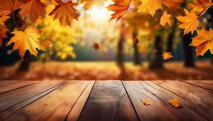 autumn maple leaves on wooden table falling leaves natural background