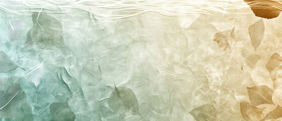 Obraz premium A modern abstract image showcasing detailed leaf textures embedded within a flowing gradient, merging elements of nature with calmness and fluid artistry.