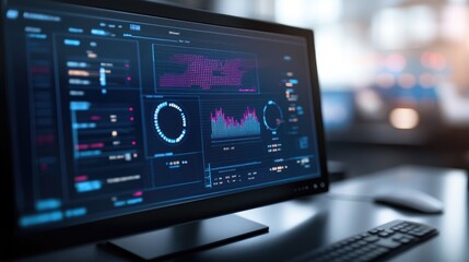 Professional setting with a detailed target chart on a digital monitor, showcasing key performance areas