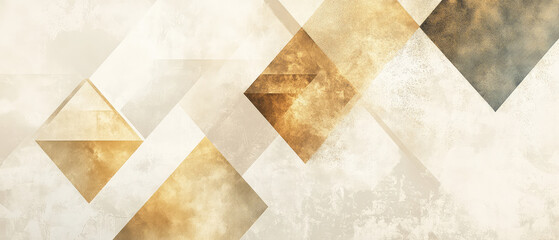 Abstract depiction of layered gold and cream geometric shapes creating a harmonious structure, perfect for modern interior design and artistic interpretations.