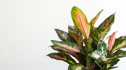 Contemporary indoor plant with lush, richly colored foliage set against a pristine white background