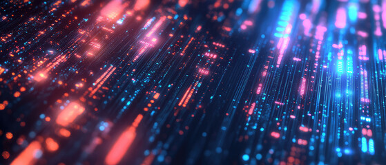 Fototapeta premium An abstract digital cascade adorned with shimmering lights, showcasing a beautiful interplay of vibrant colors, energy, and an aura of animation and life.