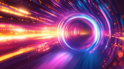 Fototapeta premium Abstract background with bright, colorful light streaks and a circular glow in the center