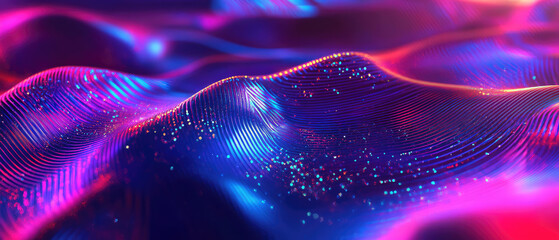Fototapeta premium The image features a vibrant blend of neon waves and glowing particles, creating a mesmerizing and dynamic visual display filled with light and color.