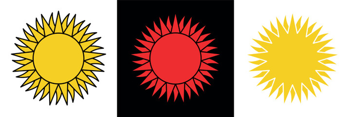 Abstract sun icon. Symbol of summer or rest, warmth and light. Stylized sun with rays, attribute of good weather or mood.