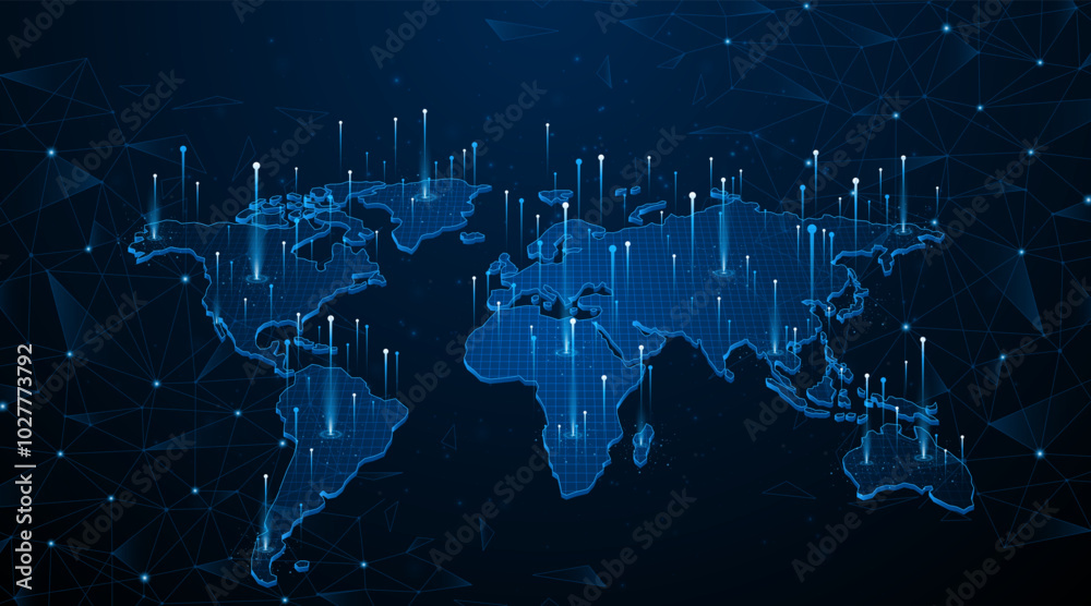 Poster Global connection network background. World map. Internet technology concept or global communication.	
