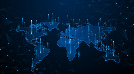 Global connection network background. World map. Internet technology concept or global communication.  © Natt
