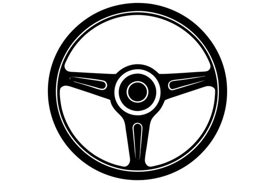 recommend clip art: Vintage car steering wheel | vector silhouette illustration on white background