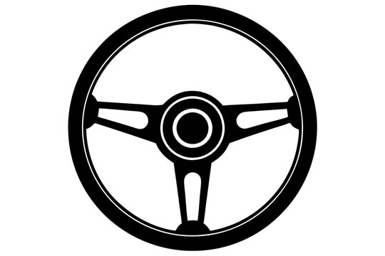 recommend clip art: Vintage car steering wheel | vector silhouette illustration on white background