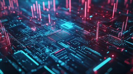 Fototapeta premium Abstract tech futuristic digital cyber energy glowing connections background wallpaper AI generated image