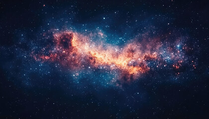 A vibrant, cosmic image capturing the expanse of a brightly colored galaxy with an extensive nebula, showcasing the mesmerizing beauty and mystery of the universe's wonders.