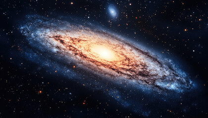 Fototapeta premium A stunning galaxy showcases a bright core surrounded by intricate cosmic dust patterns, conveying the wonder and majesty of the universe.