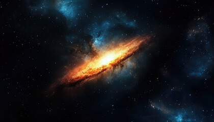 A brilliant spiral galaxy glows vibrantly amidst the dark expanse of space, radiating energy and light against the backdrop of the cosmos, captivating the viewer.