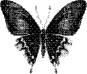 Butterfly pixelated element on transparent background, Butterfly bitmap y2k collage element, Retro butterfly symbol generative AI