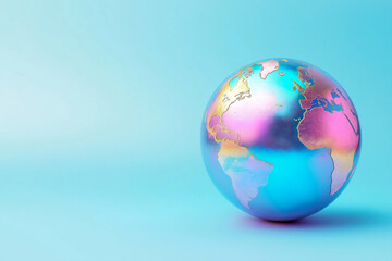 Holographic Earth model on blue background. World education projects, travel blogs, business presentations and eco projects theme