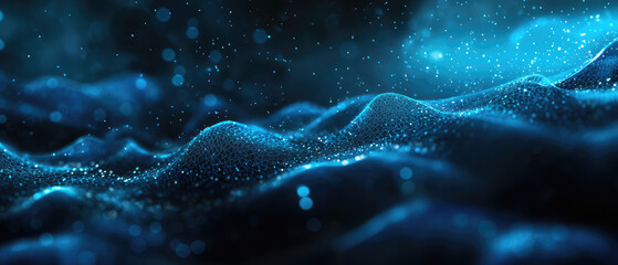 Experience the gentle undulating blue waveforms, reminiscent of an ethereal ocean in a digital cosmos, capturing serenity and flow in a futuristic aesthetic.
