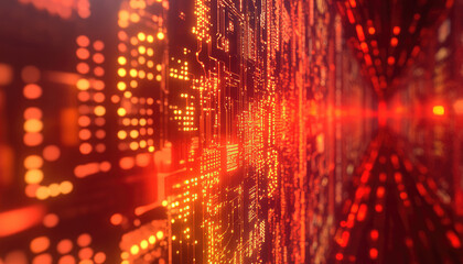 A captivating digital display of glowing red circuitry, creating a vivid and intense scene that embodies the power and energy of modern technology.