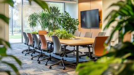 Modern Conference Room with Green Plants