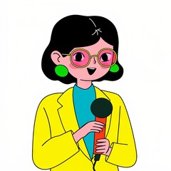 Female Journalist Holding a Microphone in Bright Style