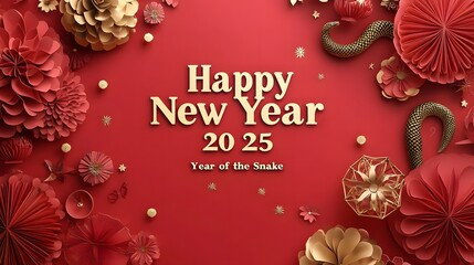 A poster for chinese new year,  year of snake with a red background