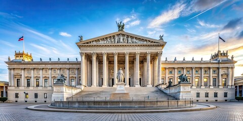 Obraz premium historical, historical building, cityscape,Austria, building, European, Austrian, neoclassical, exterior, city center, democracy, Front side of the Austrian parliament building panoramic