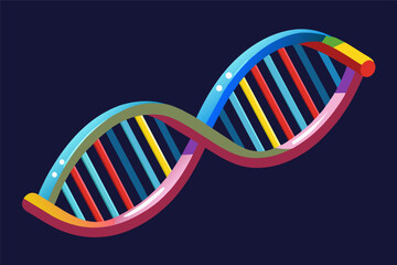 A double helix DNA molecule rendered in high-resolution 3D, with vibrant colors highlighting different base pairs