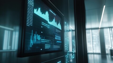 Professional office scene featuring clear upward arrow charts on a sleek digital display