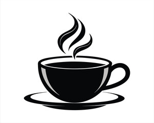 Black Silhouette of a Cup of Hot Coffee - Beverage Icon for Café Branding, Menu Design, and Coffee Shop Artwork.