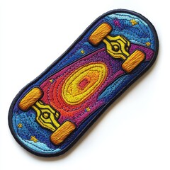 Skateboard embroidered patch badge on isolated white background, vector badge and patch collection for print or embroidery