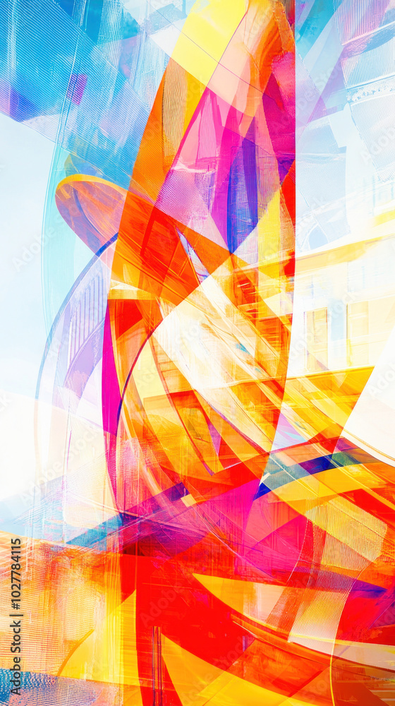 Wall mural abstract composition featuring dynamic intersecting shapes and vibrant colors