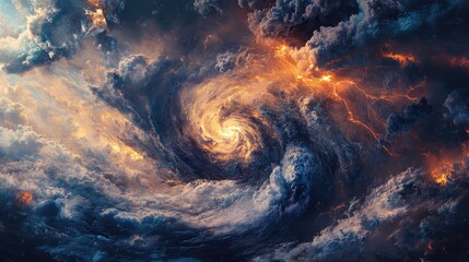 Satellite imagery of a major storm with swirling clouds and active lightning, emphasizing its scale and intensity