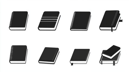 A collection of various black notebooks showcasing different designs and styles.