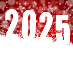 New Year 2025 illustration with snowflakes on red background. Winter concept greeting card.