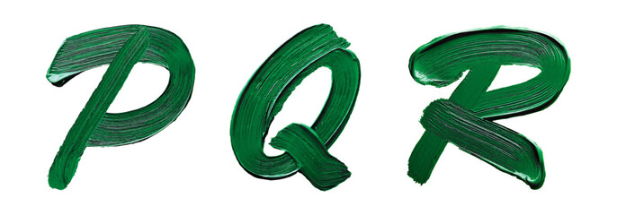 Set of letters with brushstroke effect of thick green paint in high quality vector illustration with option also without background