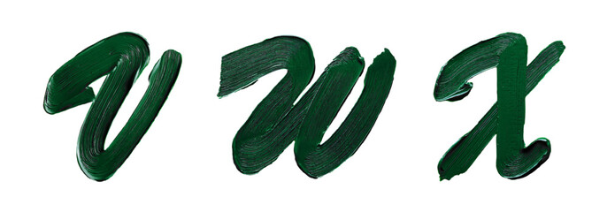 Set of letters with brushstroke effect of thick green paint in high quality vector illustration with option also without background